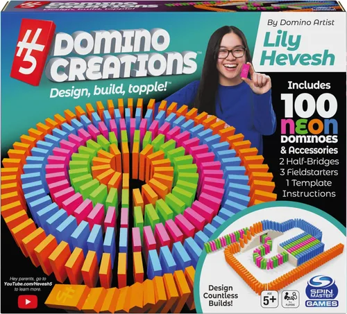 Spin Master Games, Lily Hevesh H5 Domino Creations - Juego de 100 fichas de dominó neón, juguetes de construcción para niños y familia, juego de
