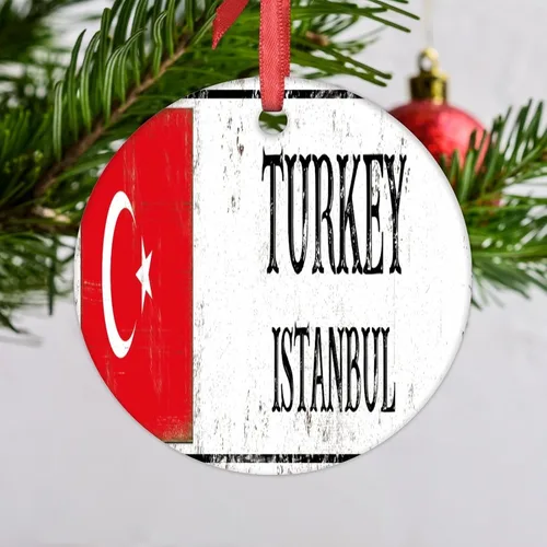 Miniatura 25 de Adornos de Navidad de Estambul 2023, bandera de pavo, decoraciones de Navidad para árbol, país, ciudad, recuerdo, fiesta, vacaciones, decoraciones