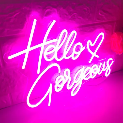 Miniatura 2 de Letrero de neón con texto en inglés "Hello Gorgeous Neon", luces LED de neón rosadas para el hogar, boda, cumpleaños, telón de fondo, fiesta
