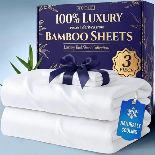 Miniatura 34 de DECOLURE 100% Viscosa derivada de bambú, juego de sábanas tamaño King de 4 piezas, lujosas sábanas naturalmente frescas, juego de cama ultra suave