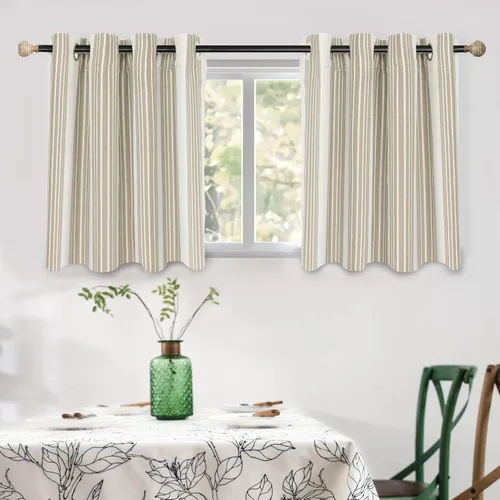 Miniatura 12 de DriftAway Chris Linen - Cortinas opacas con capa térmica y reductora de sonido, 63 pulgadas de largo para dormitorio, cortinas estampadas a rayas