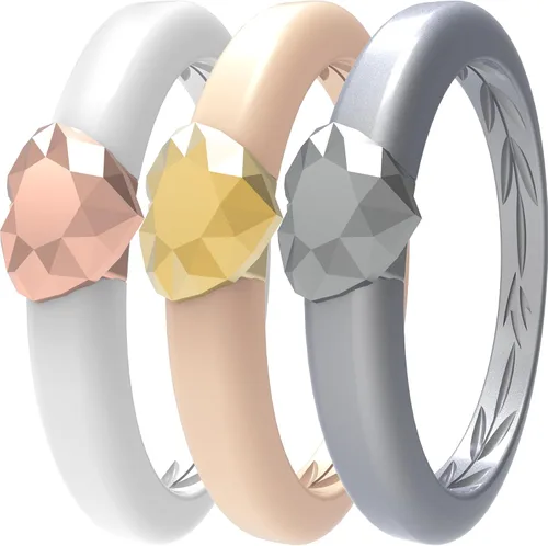 Miniatura 24 de Zollen Anillos de silicona para mujer, 1/3 paquetes de alianzas de boda de silicona, forma de flor, anillos de goma, colección de flores para mujer
