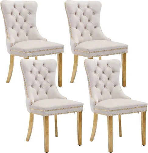Miniatura 55 de Shenyon Juego de 2 Sillas de Comedor de Terciopelo Gris, Sillas de Comedor Tapizadas con Ribete de Anilla Trasera y Patas de Madera Maciza, Sillas