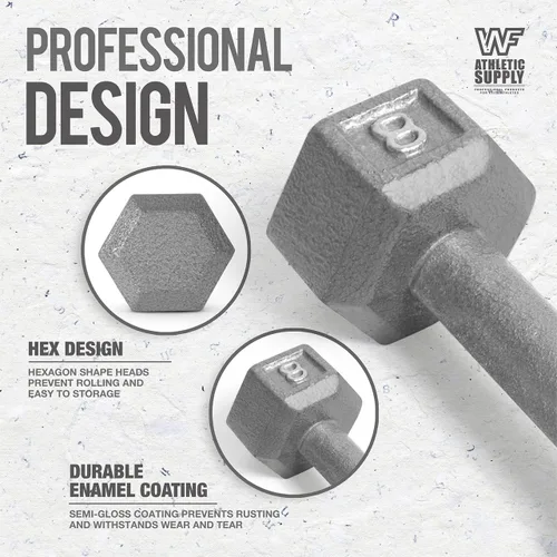 Miniatura 2 de WF Athletic Supply Juego de mancuernas de hierro fundido, juego de mancuernas hexagonales sólidas, color gris, entrenamiento de fuerza, pesas libres