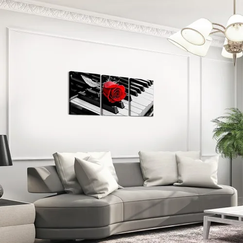 Miniatura 3 de Erosebridal Juego de 3 lienzos de pared en lienzo con teclado de piano en blanco y negro, instrumentos musicales, decoración de pared para sala