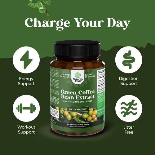 Miniatura 4 de Extracto de grano de café verde puro, extracto de café verde súper energizante con 50% de ácido clorogénico para antioxidante, salud cardíaca