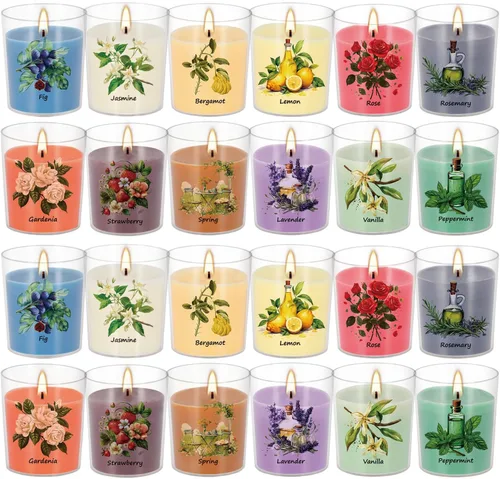 Miniatura 11 de Paquete de 12 velas perfumadas negras de regalo, velas de aromaterapia de cera de soja natural para el hogar, 12 fragancias, perfectas para aliviar