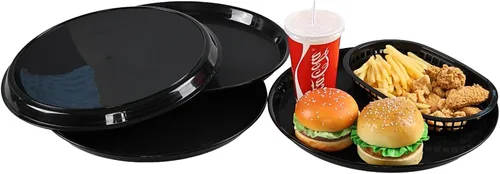 Miniatura 7 de Paquete de 4 bandejas redondas para restaurante, plato redondo de plástico para servir, color negro