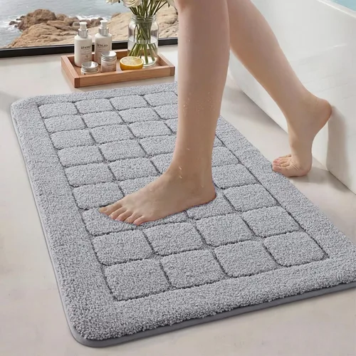 Miniatura 17 de Color&Geometry Alfombra de baño verde de 17 x 30 pulgadas, alfombra de baño de microfibra absorbente y esponjosa a cuadros, alfombra de ducha