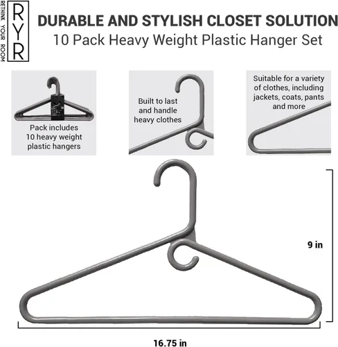 Miniatura 3 de Perchas para ropa de plástico, paquete de 10 perchas de plástico resistentes que ahorran espacio, perchas de terciopelo, perchas para pantalones