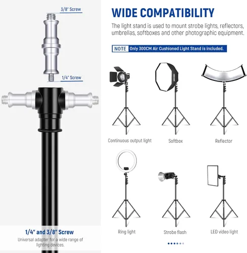 Miniatura 2 de NEEWER - Soporte para focos de iluminación con amortiguación de aire de 3m/9.8 pies, soporte de trípode de metal resistente para fotografía