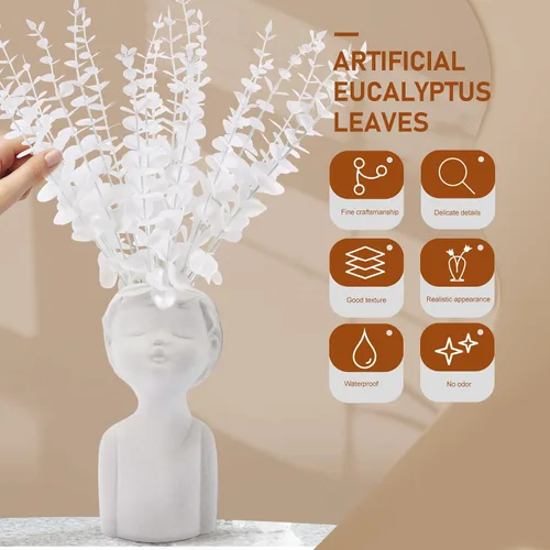 Miniatura 3 de Cabilock 20 tallos de hojas de eucalipto artificiales para decoración de bodas, ramas verdes artificiales para arreglos florales y decoración