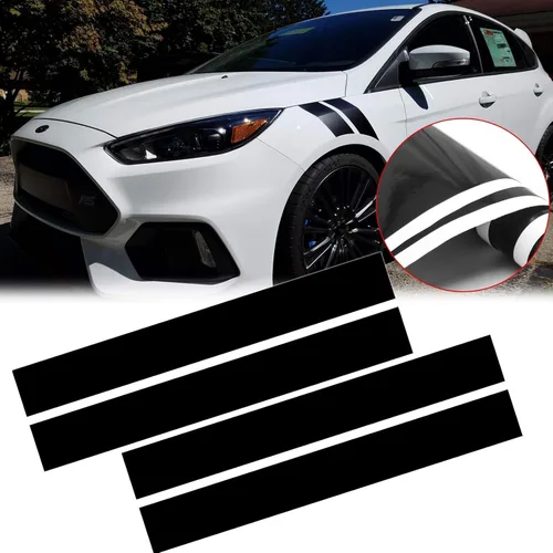 Miniatura 12 de x xotic tech Auto Universal Racing Style 4 Piezas Calcomanías de Rayas Dobles Hash para Capó Delantero y Guardabarros + 6 Piezas Calcomanías Negro