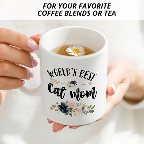 Miniatura 4 de Taza de café de cerámica con diseño de "Cat Mom", los mejores gatos del mundo, regalos para mamá y gato