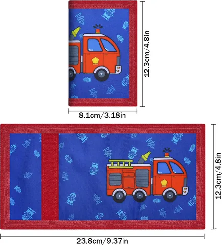 Miniatura 6 de Cartera RFID, bonita cartera de dibujos animados con cremallera para niños, Carro de bomberos, Cartera de lona triple para niños