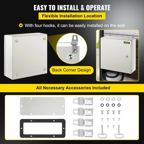 Miniatura 6 de VEVOR NEMA - Caja de acero de 16 x 16 x 6'', caja eléctrica de acero NEMA 4X, IP66 impermeable y a prueba de polvo, caja de conexiones eléctricas