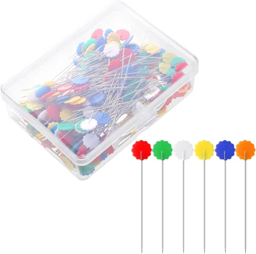 200 alfileres rectos de cabeza plana, alfileres de costura de cabeza de flor, alfileres de acolchado para coser proyectos de bricolaje, decoración