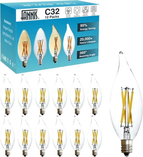 Miniatura 12 de Paquete de 6 bombillas LED de punta de llama C32 de reemplazo, 2 W equivale a 20 W, foco Edison de filamento cálido 2200 K, bombilla de candelabro