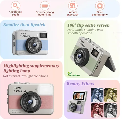Miniatura 4 de Mini Keychain Camera - HD Thumb Camera, 1.47-inch Flip Screen Multiple Shooting & Recording Modes Portable Digital Camera with SD Card for
