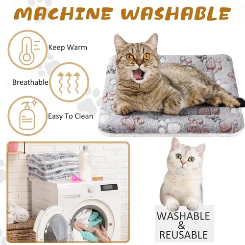 Miniatura 4 de Tuanse Paquete de 4 Tapetes de Cama Ultra Suaves para Perros y Gatos con Lindos Estampados, Almohadilla Reversible de Vellón para Jaula/Perrera