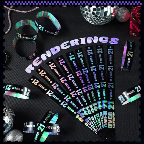 Miniatura 7 de Ferraycle Más de 21 pulseras holográficas para eventos, pulseras de plástico para fiestas, pulseras impermeables para eventos, conciertos Negro