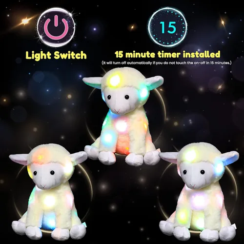 Miniatura 5 de Hopearl Cordero de peluche con luces LED, flexible, con luces de noche que brillan en la oscuridad, para festival, cumpleaños, niños pequeños