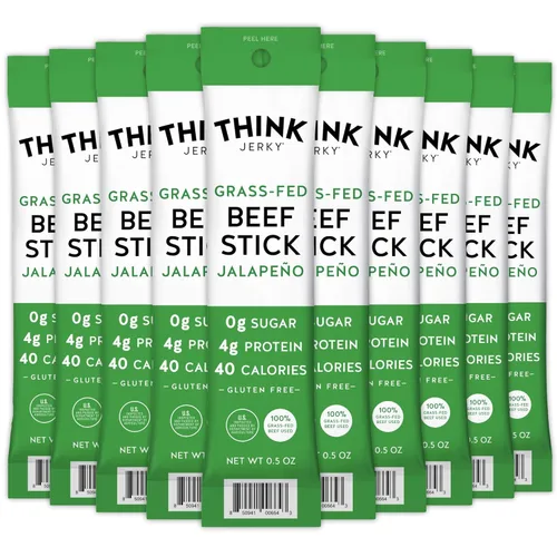 Think Jerky Palitos de Carne de Res con Jalapeño, Sin Gluten y Sin Azúcar, Sin Nitratos, Apto para Keto y Paleo, Snack de Carne Alto en Proteínas y