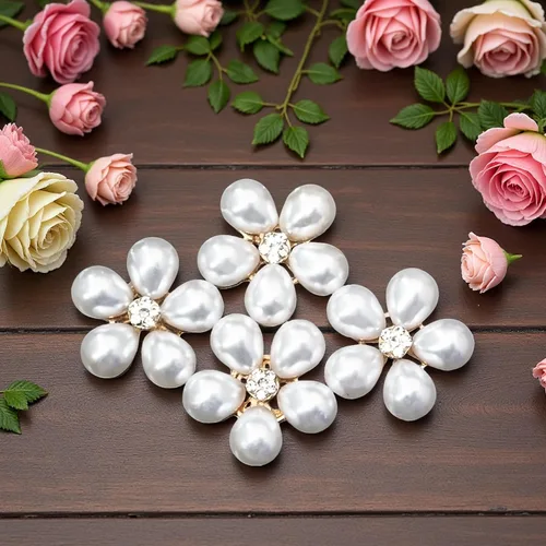 Miniatura 8 de 30 piezas chapadas en plata de 5 pétalos, cuentas de flores de diamantes de imitación, botón de adorno para ropa hecha a mano, zapatos, sombreros