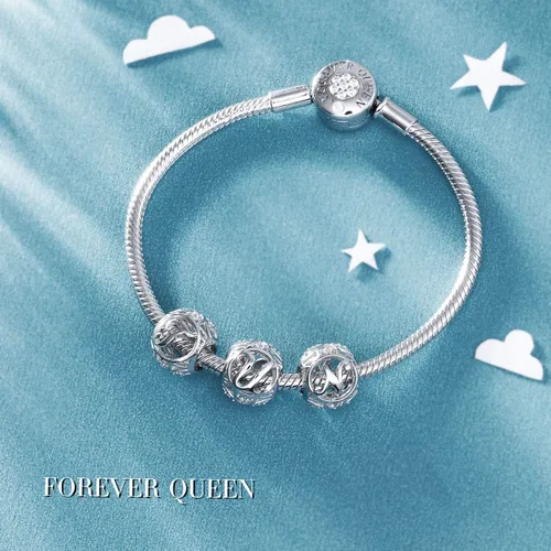 Miniatura 6 de FOREVER QUEEN Dije Colgante de Letra Inicial del Alfabeto A-Z para Pulsera Collar - Cuentas de Plata de Ley 925 CZ Joyería de Regalo Personalizada