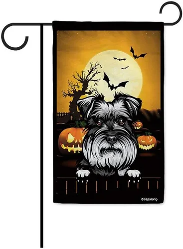 Miniatura 34 de Bandera de jardín de calabaza de Feliz Halloween Jack O'Lantern con perro Rhodesian Ridgeback Halloween Bat Boo Bandera decorativa para patio al