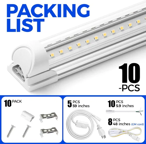 Miniatura 9 de Barrina Luces LED para tienda de 4 pies, 40 W, 5500 lm, 5000 K, luz blanca diurna, luces LED T8, forma de V, cubierta transparente, tubo de alto