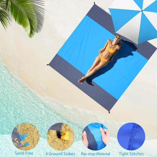 Miniatura 4 de BYDOLL Manta de playa impermeable a prueba de arena, grande sin arena, 78 x 81 pulgadas, 10 x 9 pies, manta ligera de gran tamaño sin arena, manta