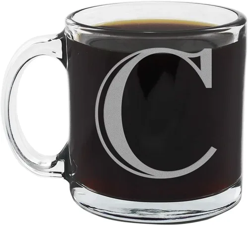Miniatura 13 de Spotted Dog Company Taza de café de vidrio transparente con monograma grabado de 12 onzas (letra A), regalos de café personalizados de la A a la Z