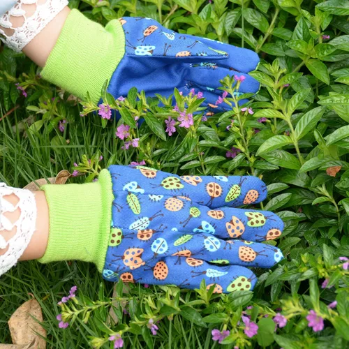 Miniatura 5 de HANDLANDY 2 pares de guantes de jardinería para niños, niñas y niños, guantes de trabajo de jardín (mariquita verde y puntos, M)