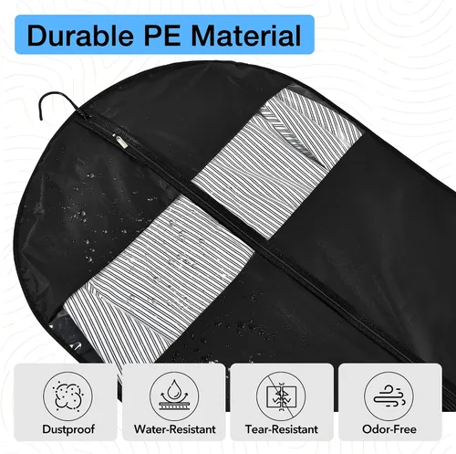 Miniatura 6 de Bolsas de vestir para vestidos, bolsas de ropa de 65 pulgadas de largo para colgar ropa, paquete de 3 fundas plegables con ventana transparente