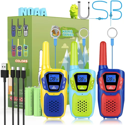 Miniatura 10 de Topsung Walkie Talkies para Niños Recargables Walkie Talkie para Adultos de Largo Alcance FRS Radio de 2 Vías Paquete de 3 con Cordón, Batería NOAA