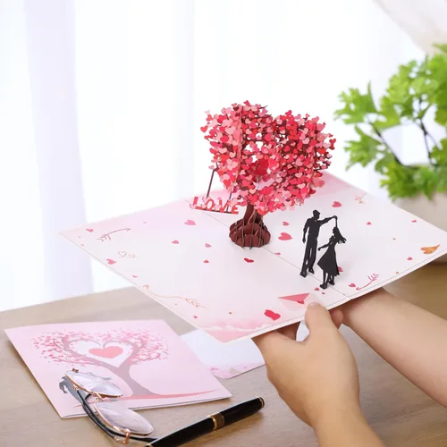 Miniatura 6 de Tarjeta desplegable de aniversario, tarjeta de boda en forma de árbol de amor 3D para pareja, para ella, esposa, marido, él, pareja; Regalo ideal