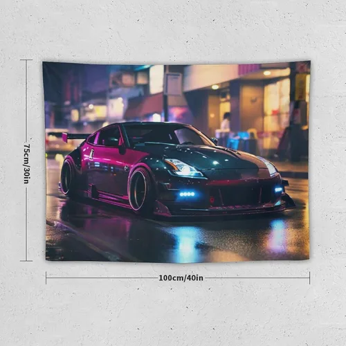 Miniatura 2 de FeoYoed Tapiz para colgar en la pared, cortina para dormitorio, hogar, sala de estar, tapiz de pared Jdm Car 370z negro fresco neón noche 30 x 40