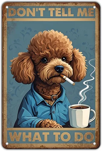 Miniatura 77 de Cartel de metal vintage con texto en inglés "Girl and She Lived Happily Ever After Dog" (Poodle Girl and She Lived Happily Ever After Dog), letrero