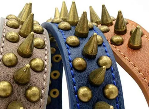 Miniatura 4 de Spike - Collar de perro con remaches con tachuelas vintage de bronce para cachorros, perros pequeños, medianos y grandes, azul, XS
