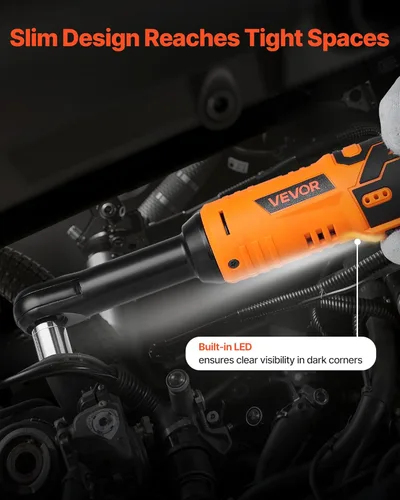 Miniatura 6 de VEVOR Llave de trinquete inalámbrica, accionamiento de 3/8 pulg., 240 RPM, hasta 33 pies/libra de torque, juego de llave de trinquete eléctrica