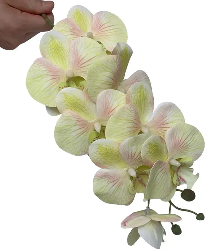Miniatura 3 de HinyoCo 5 piezas de orquídeas artificiales y 2 paquetes de hojas, flores artificiales de Phalaenopsis de 32 pulgadas para decoración del hogar