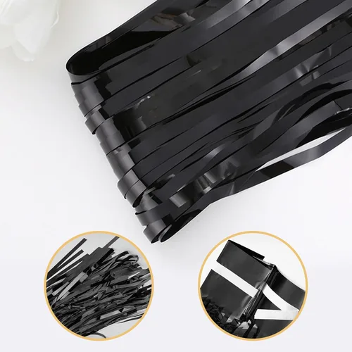 Miniatura 4 de Paquete de 5 cortinas de papel de aluminio negro de 3.2 x 9.8 pies, cortinas de oropel metálico con flecos, telón de fondo para cabina de fotos