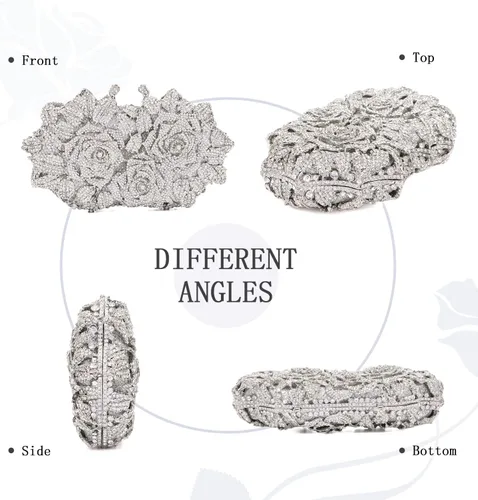 Miniatura 3 de Ynport Bolso de noche gótico de cristal con diamantes de imitación para mujer, diseño floral, boda, fiesta, diamantes brillantes