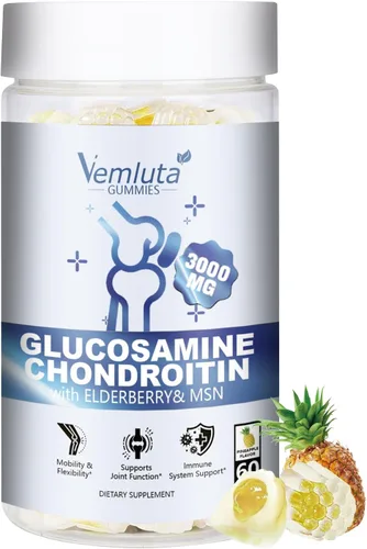 1 paquete de gomitas de glucosamina y condroitina, suplemento de apoyo articular extra fuerte de 3000 mg con MSM, flexibilidad, gomitas
