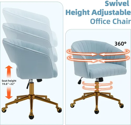Miniatura 4 de Westice Sillas de Escritorio para Oficina en Casa, Silla Giratoria Moderna de Terciopelo, Silla de Tocador Giratoria de Altura Ajustable con Base