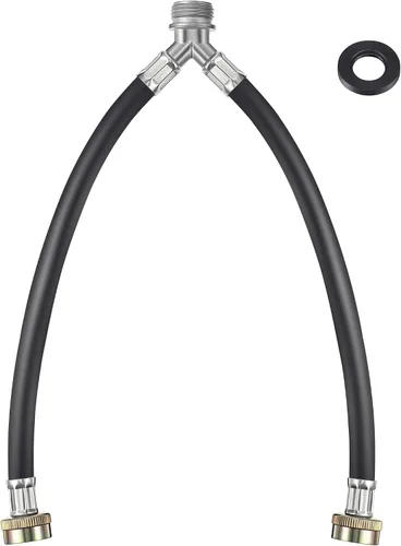 Dreyoo Manguera de goma en Y para lavadora, accesorios de latón de 3/4 pulgadas, 1 pie (12 pulgadas) de longitud, suministro de agua caliente y Negro