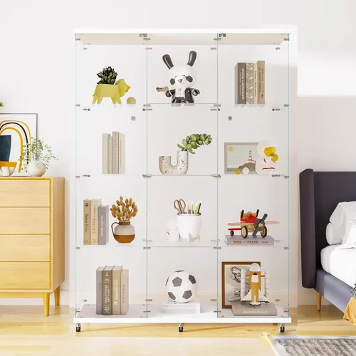 Miniatura 36 de LFT HUIMEI2Y Vitrina de cristal con puerta y cerradura, gabinete Curio de 4 niveles para coleccionables, figuras, vino, vitrina de vidrio templado