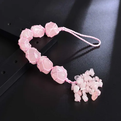 Miniatura 6 de Adornos colgantes de cuarzo rosa natural hechos a mano para auto, piedras de cristal para decoración del hogar, ornamento Feng Shui, decoración
