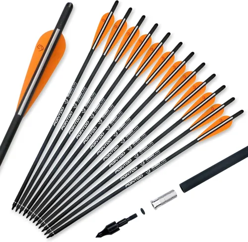 Pernos de ballesta de carbono de 20 pulgadas, flechas de caza con paletas de 4 pulgadas y punta de flecha reemplazada (paquete de 12)